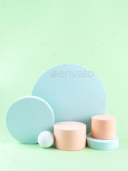 Green pastel and peach orange geometric shape background with different circle podiums / Photodune, Misc