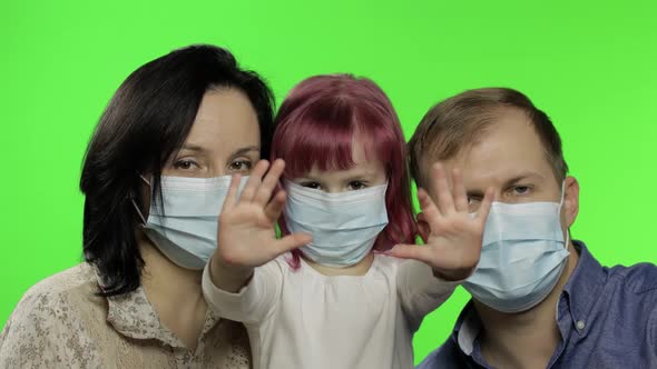 Sick Family Mother, Father and Daughter in Medical Mask. Coronavirus Concept