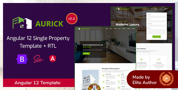 Aurick - Angular 12 Single Property Real Estate Template / Themeforest, Site templates, Corporate, Business
