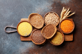 Gluten free cereals. Rice, buckwheat, corn groats, quinoa and millet / Photodune, Misc