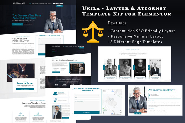 Ukila - Lawyer & Attorney Elementor Template Kit