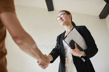 gent shaking hands with client , copy space