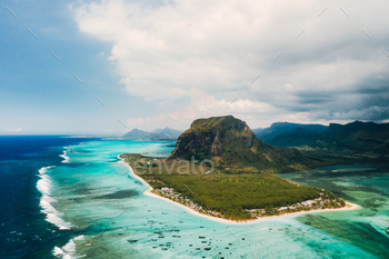 A bird's-eye view of Le Morne Brabant, a UNESCO world heritage site.Coral reef of the island of / Photodune, Misc