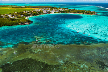 Aerial photography of the East coast of the island of Mauritius. Beautiful lagoon of the island of / Photodune, Misc