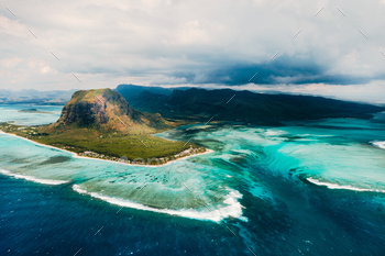 A bird's-eye view of Le Morne Brabant, a UNESCO world heritage site.Coral reef of the island of / Photodune, Misc