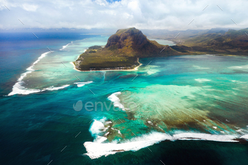 A bird's-eye view of Le Morne Brabant, a UNESCO world heritage site.Coral reef of the island of / Photodune, Misc