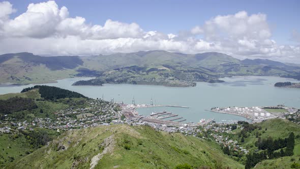 Timelapse aerial view of Lyttelton port 