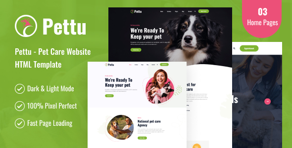 Pettu - Pet Care Website HTML Template