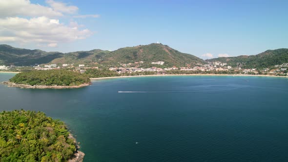 Beautiful landscape coastline of tropical white sand Karon beach in Phuket Thailand on a summer sunn