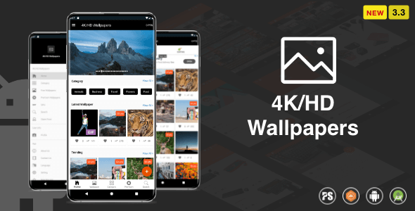 Aplikacja 4K / HD Wallpaper na Androida (Google Material Design + Admob + Firebase Push Noti + Backend PHP) 2.3