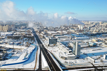 Top view of the National Library in Minsk in winter. Belarus, public building / Photodune, Misc