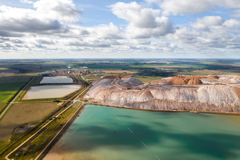 Mountains of products for the production of potash salt and artificial turquoise reservoirs.Salt / Photodune, Misc