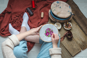 Embroidery pattern flowers to houses. Handicraft Hobbies, relaxation, meditation, mental health / Photodune, Misc