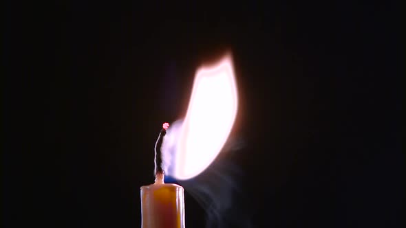 Candle Is on and Goes Out, Black Background