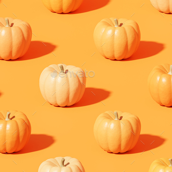 Pumpkins pattern on orange background for advertising on autumn holidays or sales, 3d render / Photodune, Misc