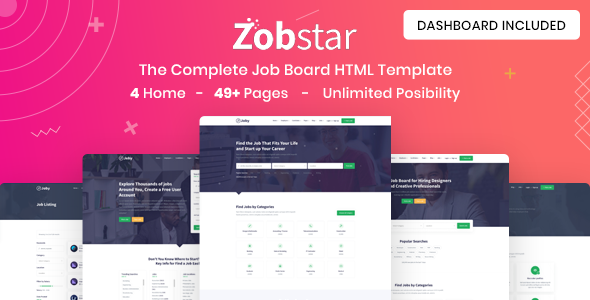 Zobstar – Job Board HTML Template with Dashboard