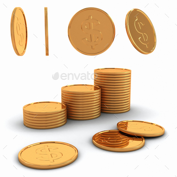 3D rendering gold coins with the dollar / Photodune, Misc