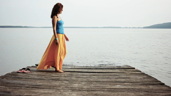 Girl Waiting At Wooden Bridge 