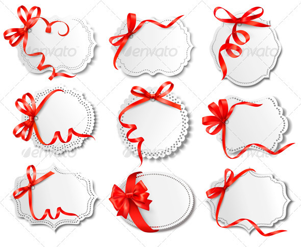 Set of beautiful cards with red gift bows