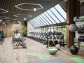 Modern gym interior with sport and fitness equipment and panoramic windows - PhotoDune Item for Sale