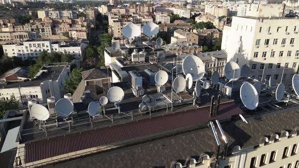 Kyiv, Ukraine: TV Antennas on the Roof of the Building. Aerial