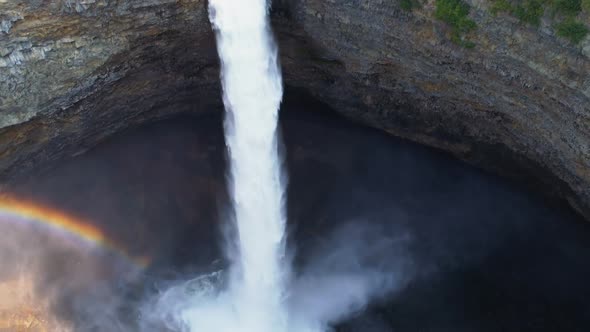 Aerial of beautiful waterfall and rainbow 4k