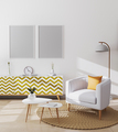 Blank poster frames in stylish scandinavian living room interior of modern apartment - PhotoDune Item for Sale