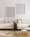 Two blank poster frames in modern living room interior background - PhotoDune Item for Sale