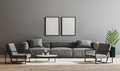 Blank black frames mock up in modern minimalist living room interior  with gray sofa - PhotoDune Item for Sale