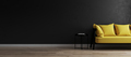 Modern room interior background with black wall and stylish yellow sofa, black empty wall mockup - PhotoDune Item for Sale