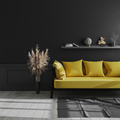 Living room modern interior with black wall, yellow sofa and pampas grass - PhotoDune Item for Sale