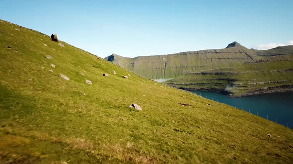 Aerial View of a Funningur Scenic Point Faroe Islands