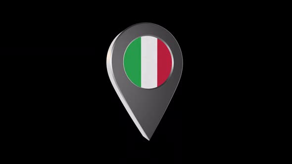 3d Animation Map Navigation Pointer With Italy Flag With Alpha Channel - 2K