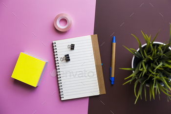 Notepad, kraft pen and plants office desk, shadow / Photodune, Misc