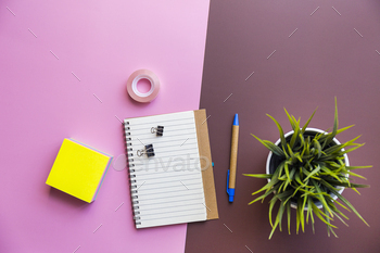 Notepad, kraft pen and plants office desk, shadow / Photodune, Misc