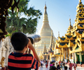 Local boy children look at the famous Shwedagon Pagoda - PhotoDune Item for Sale