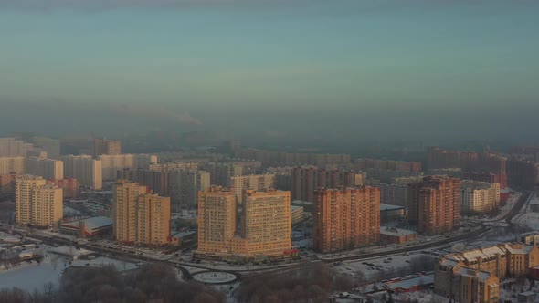 Residential Buildings of a Modern Sleeping Area in Moscow on a Bright Sunny Day in Winter