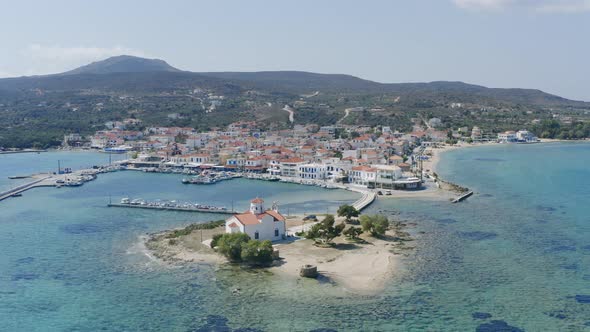 Elafonisos aerial drone view. Greek Island harb