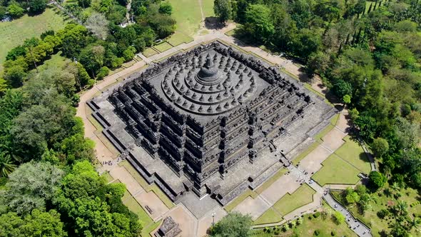 Aerial view in Borobudur Temple on Java, Indonesia, empty due to pandemic