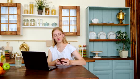 Cute Girl Studying At Home, Watching Lesson Online.