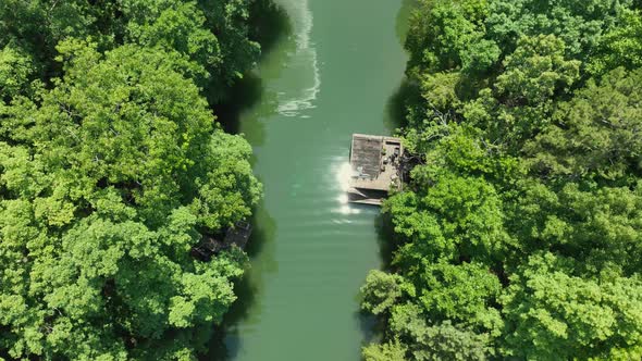 Top view of finger inlet of Lake Lanier with dock view and boats