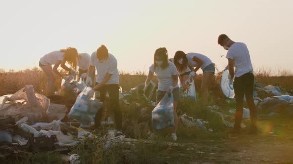 Group of Eco Volunteers Cleaning Up Area of Dump Near the Field