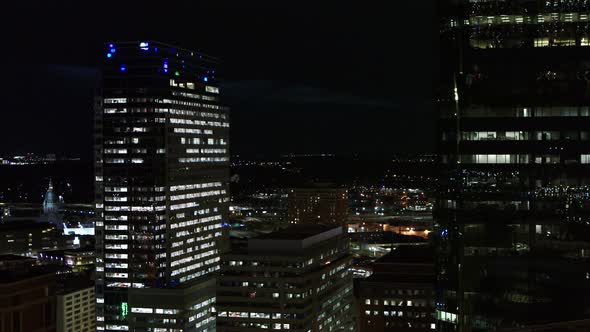 Aerial, Target Plaza South In Minneapolis, Minessota at night