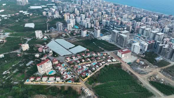 Colorful Panorama over the city Aerial View 4 K Alanya Turkey