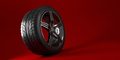 Car wheel isolated on a red background. Tyre. Poster design. 3d illustration - PhotoDune Item for Sale