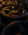 Car wheels set. Golden light. Poster design. Stack. 3d illustration. - PhotoDune Item for Sale