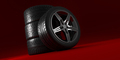 Car wheels set on red background. Poster design. Stack. 3d illustration. - PhotoDune Item for Sale