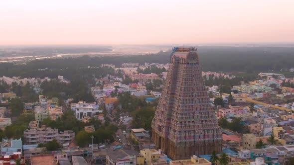 South India "Gopuram" at Srirangam Trichi, India, 4k aerial 