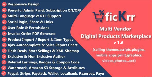 ficKrr - Multi Vendor Digital Products Marketplace with Subscription ON / OFF