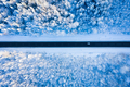 White Car Goes on Straight Road in Winter. Frozen Forest. Aerial Top-Down View. - PhotoDune Item for Sale